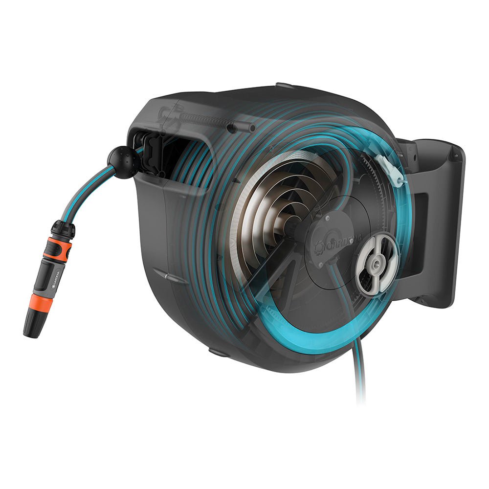 Gardena Wall-Mounted Hose Reel RollUp M/L 25m – Automatic Roll Control & Premium Hose